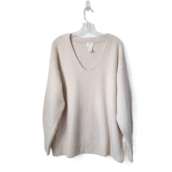 H&M Beige V Neck Long Sleeve Sweater Womens Medium - Picture 1 of 7